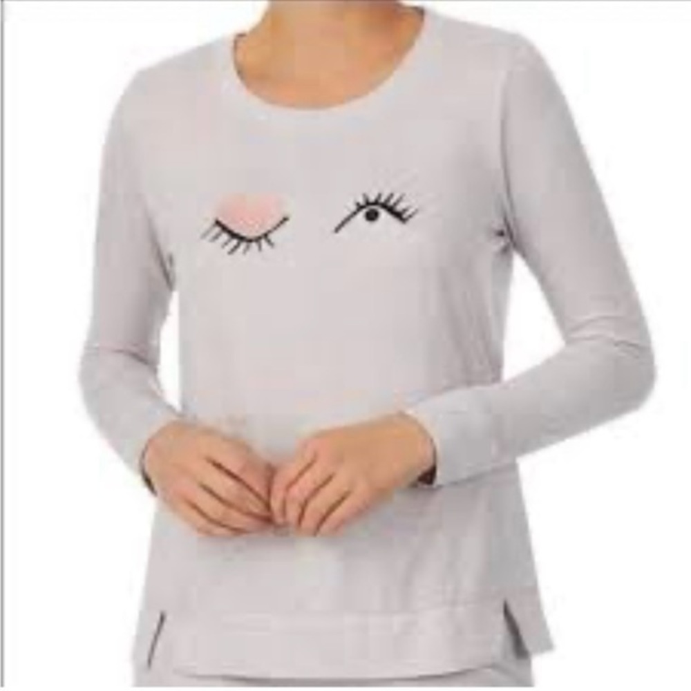 Kate Spade Gray Crew Neck Pullover with Winky Eyelash Detail XS (Lounge Ware)